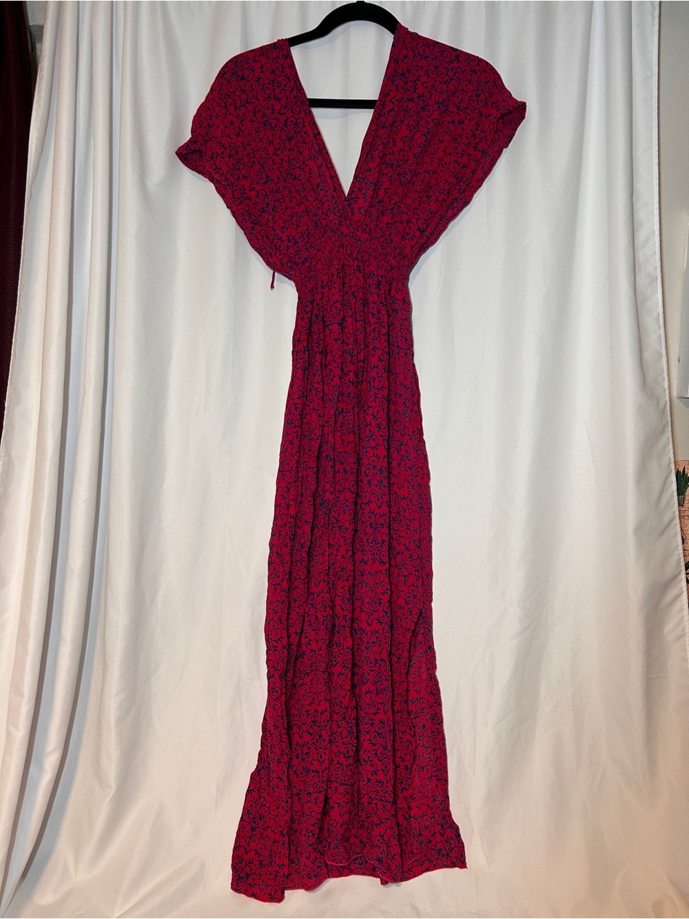 Bali Deep V Red and Black Floral Maxi Dress - Picture 2 of 8